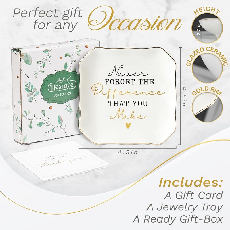 HEXMOZ Galentines Day Gifts for Women Girls – Thank You Birthday Appreciation Valentines Gifts for Teachers, Friends, Coworkers, Boss, Nurse - 4.5" x 4.5"Ceramic Jewelry Dish Tray - Image 3